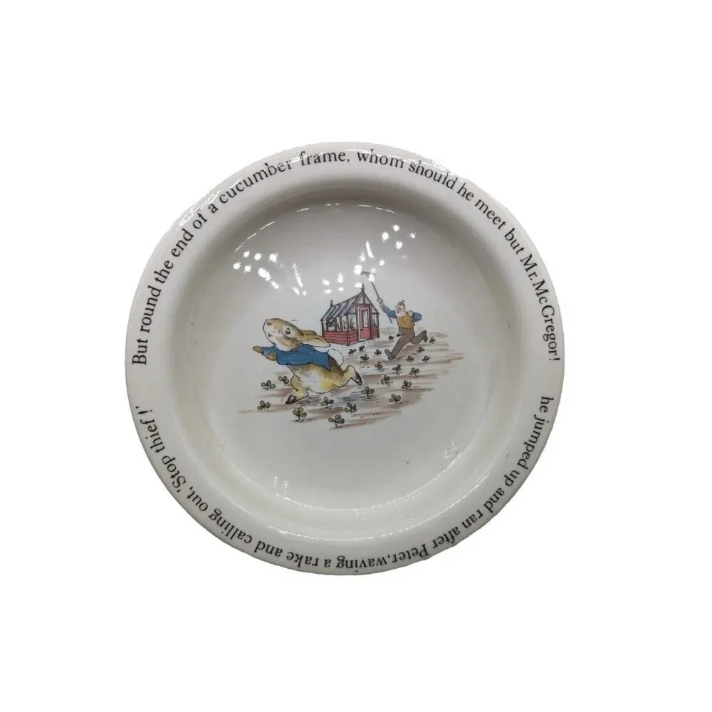 Wedgwood & Barlastin Peter Rabbit Beatrix Potter Vtg Childs Cereal Bowl Farmer